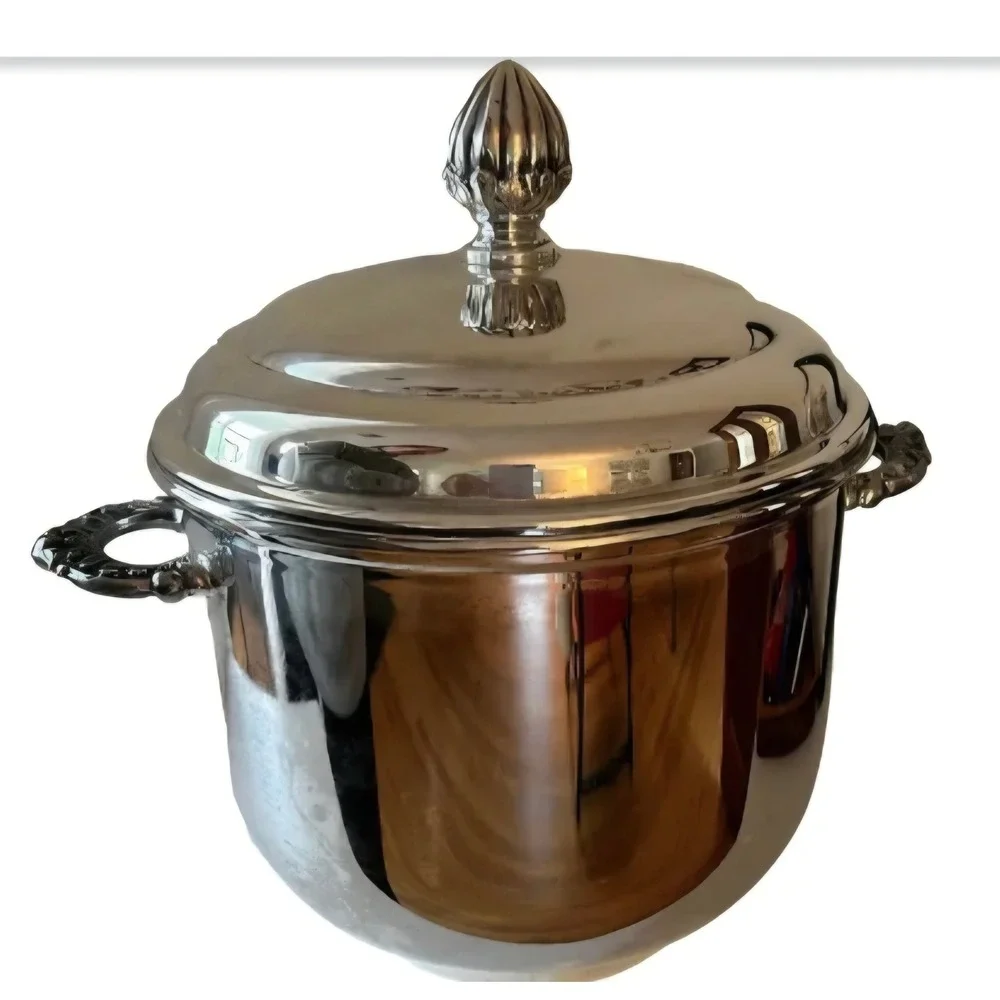 Mid-Century Ice Bucket, Silver-Plated Barware, Hollywood Regency Bar Decor